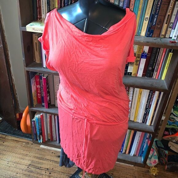 Lascana for Venus coral pink M/L drawstring waist knit coverup - Picture 1 of 3